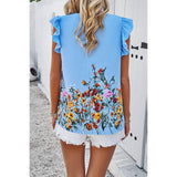 Floral Print Round Neck Ruched Loose Fit Top - MVTFASHION.COM