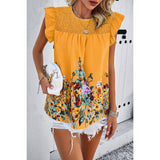 Floral Print Round Neck Ruched Loose Fit Top - MVTFASHION.COM