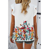 Floral Print Round Neck Ruched Loose Fit Top - MVTFASHION.COM