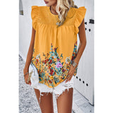 Floral Print Round Neck Ruched Loose Fit Top - MVTFASHION.COM