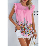 Floral Print Round Neck Ruched Loose Fit Top - MVTFASHION.COM