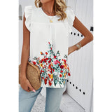 Floral Print Round Neck Ruched Loose Fit Top - MVTFASHION.COM