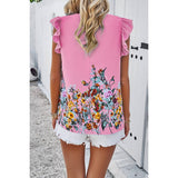 Floral Print Round Neck Ruched Loose Fit Top - MVTFASHION.COM