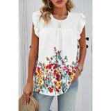 Floral Print Round Neck Ruched Loose Fit Top - MVTFASHION.COM