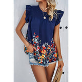 Floral Print Round Neck Ruched Loose Fit Top - MVTFASHION.COM