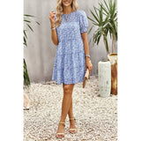 Floral Print Ruffle Color Block A Line Hem Ruched Dress - MVTFASHION.COM