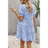 Floral Print Ruffle Color Block A Line Hem Ruched Dress - MVTFASHION.COM