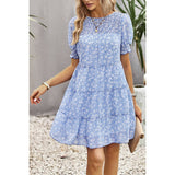 Floral Print Ruffle Color Block A Line Hem Ruched Dress - MVTFASHION.COM