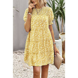 Floral Print Ruffle Color Block A Line Hem Ruched Dress - MVTFASHION.COM