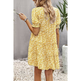 Floral Print Ruffle Color Block A Line Hem Ruched Dress - MVTFASHION.COM