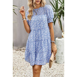 Floral Print Ruffle Color Block A Line Hem Ruched Dress - MVTFASHION.COM