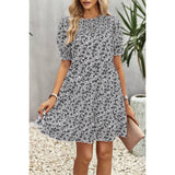 Floral Print Ruffle Color Block A Line Hem Ruched Dress - MVTFASHION.COM