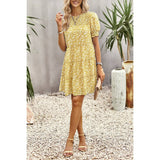 Floral Print Ruffle Color Block A Line Hem Ruched Dress - MVTFASHION.COM