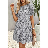 Floral Print Ruffle Color Block A Line Hem Ruched Dress - MVTFASHION.COM