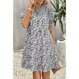 Floral Print Ruffle Color Block A Line Hem Ruched Dress - MVTFASHION.COM