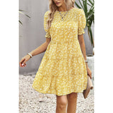 Floral Print Ruffle Color Block A Line Hem Ruched Dress - MVTFASHION.COM