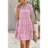 Floral Print Ruffle Color Block A Line Hem Ruched Dress - MVTFASHION.COM