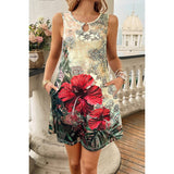 Floral Print Sleeveless Cut Out Fit Short Dress - MVTFASHION.COM