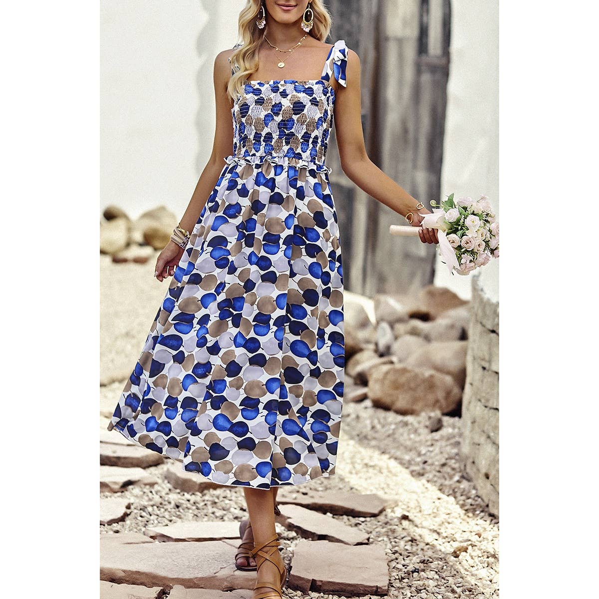 Floral Print Sleeveless Square Neck Fit Dress - MVTFASHION.COM