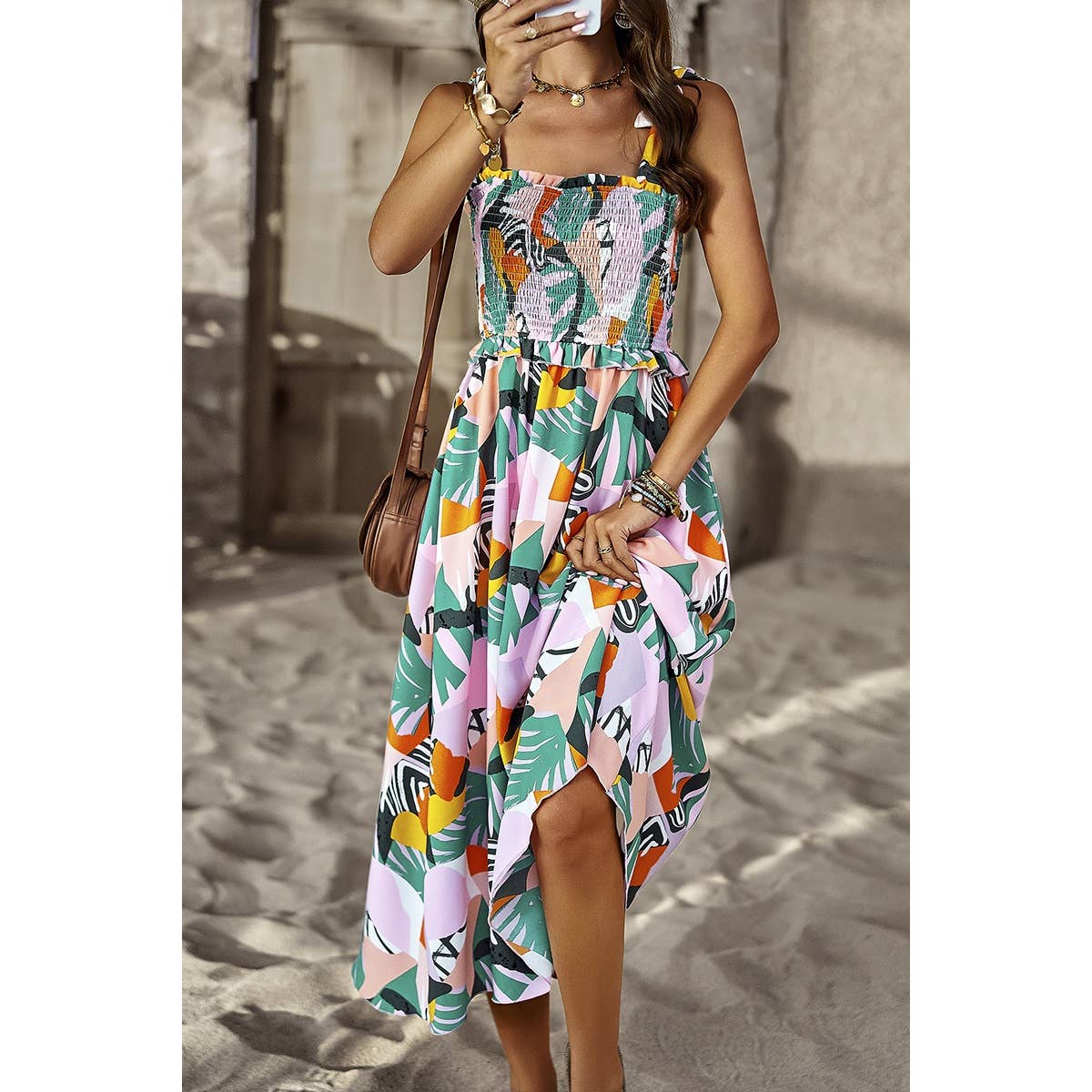 Floral Print Sleeveless Square Neck Fit Dress - MVTFASHION.COM