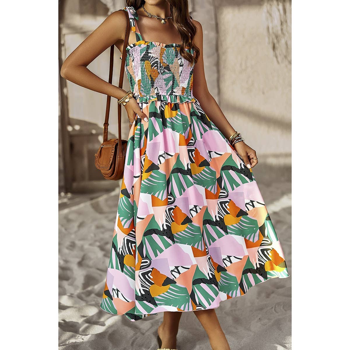 Floral Print Sleeveless Square Neck Fit Dress - MVTFASHION.COM