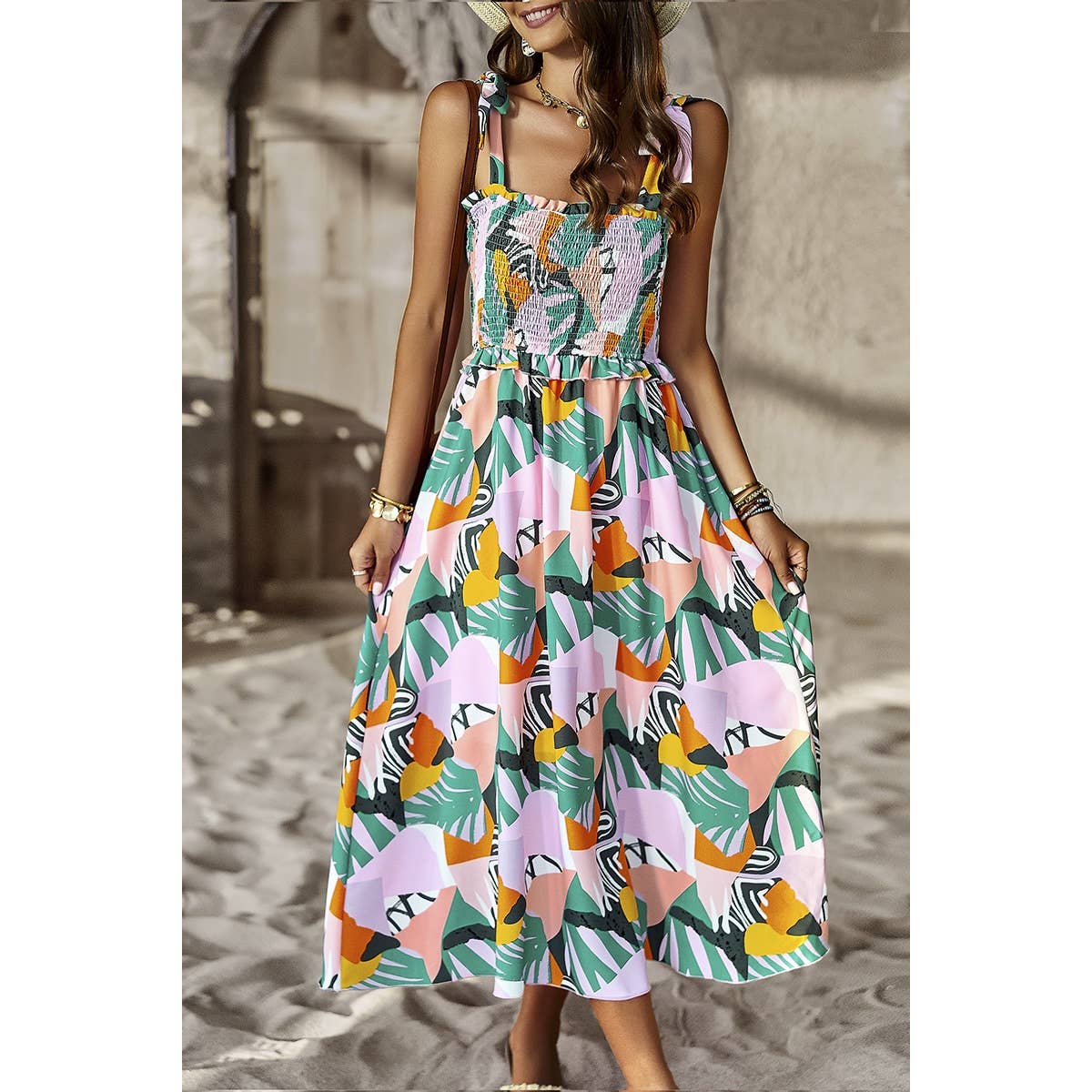 Floral Print Sleeveless Square Neck Fit Dress - MVTFASHION.COM