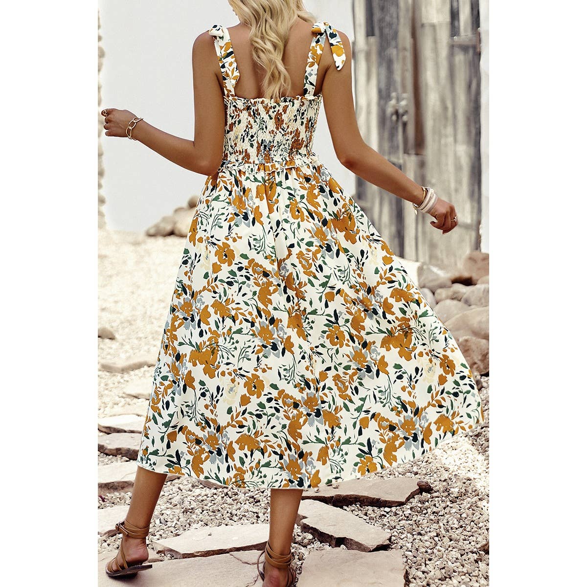 Floral Print Sleeveless Square Neck Fit Dress - MVTFASHION.COM