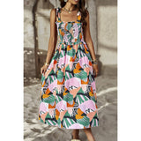 Floral Print Sleeveless Square Neck Fit Dress - MVTFASHION.COM