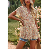 Floral Print Tie Neck Babydoll Blouse - MVTFASHION.COM