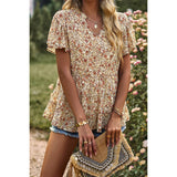 Floral Print Tie Neck Babydoll Blouse - MVTFASHION.COM