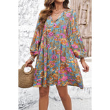 Floral Print V Neck Loose Fit Tank Ruffle Dress - MVTFASHION.COM