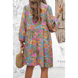 Floral Print V Neck Loose Fit Tank Ruffle Dress - MVTFASHION.COM