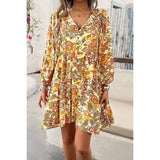 Floral Print V Neck Loose Fit Tank Ruffle Dress - MVTFASHION.COM