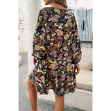 Floral Print V Neck Loose Fit Tank Ruffle Dress - MVTFASHION.COM