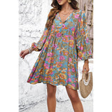 Floral Print V Neck Loose Fit Tank Ruffle Dress - MVTFASHION.COM