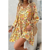 Floral Print V Neck Loose Fit Tank Ruffle Dress - MVTFASHION.COM