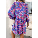 Floral Print V Neck Loose Fit Tank Ruffle Dress - MVTFASHION.COM