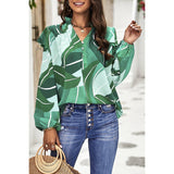 Floral Print V Neck Ruffle Puff Sleeve Top - MVTFASHION.COM