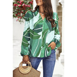 Floral Print V Neck Ruffle Puff Sleeve Top - MVTFASHION.COM