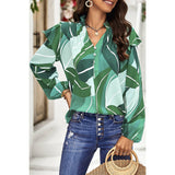 Floral Print V Neck Ruffle Puff Sleeve Top - MVTFASHION.COM