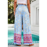 Floral Print Wide Stright Leg Pockets Elastic Pant - MVTFASHION.COM