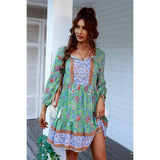Floral Printed Button Down V Neck Long Sleeve Dress - MVTFASHION.COM