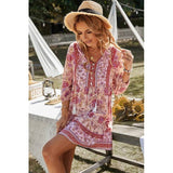 Floral Printed Button Down V Neck Long Sleeve Dress - MVTFASHION.COM