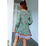 Floral Printed Button Down V Neck Long Sleeve Dress - MVTFASHION.COM