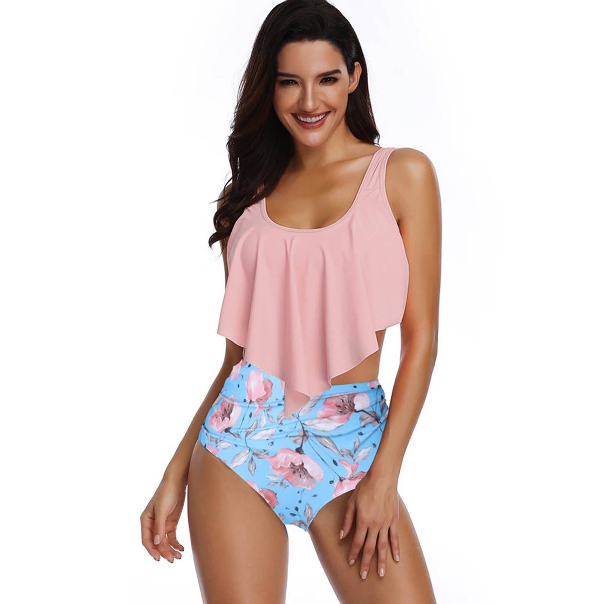 Floral Printed Ruffles Ruffle High Waist Swimsuit - MVTFASHION.COM