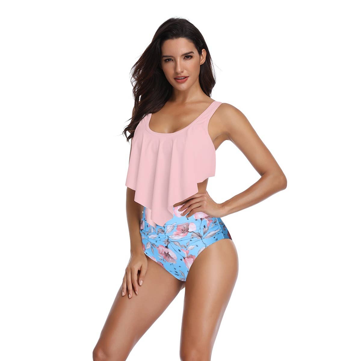 Floral Printed Ruffles Ruffle High Waist Swimsuit - MVTFASHION.COM