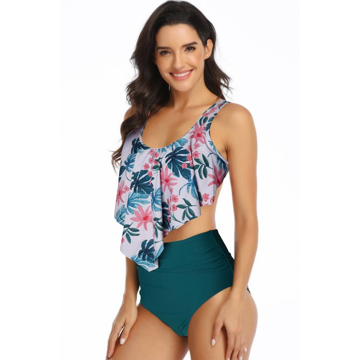 Floral Printed Ruffles Ruffle High Waist Swimsuit - MVTFASHION.COM