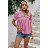 Floral Puff Sleeve Loose Fit Ruffle Blouse - MVTFASHION.COM