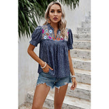 Floral Puff Sleeve Loose Fit Ruffle Blouse - MVTFASHION.COM