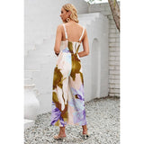 Floral Ruched Cut Out Cross Low Back Jumpsuit - MVTFASHION.COM